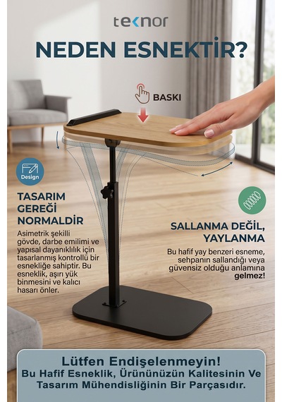 Teknor Ayarlanabilir Laptop Sehpası Mdf Tablalı Ayaklı Portatif Sehpa 30x40 Ebat Meşe
