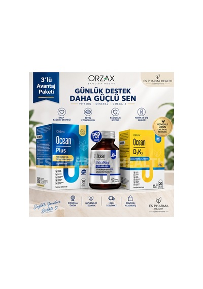 Ocean Plus Omega 3 + Extramag Magnezyum + D3k2 3'lü Avantaj Paketi