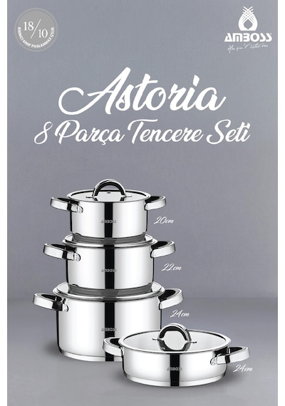 Astoria 8 Parça Paslanmaz Çelik Tencere Seti Gri
