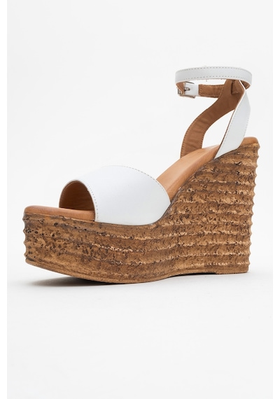 Luvishoes Luvi Shoes Elsıe Beyaz Cilt Hakiki Deri Kadın Dolgu Topuklu Sandalet Beyaz
