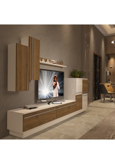 Decoraktiv Eko 6b Mdf Std Tv Ünitesi Tv Sehpası - Beyaz Pera Beyaz - Meşe