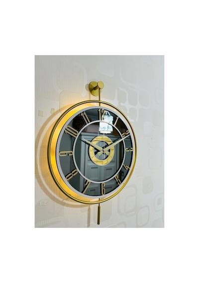 Pey Aksesuar Metal Camlı Duvar Saati 40x60 Cm Işıklı Gerçek Cam Duvar Saati Modern Tasarım Gold-füme-beyaz-gold