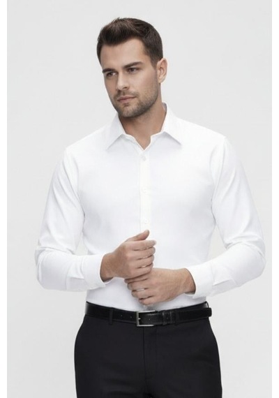 Efor Slim Fit Pamuk Saten Klasik Beyaz Gömlek Gk 624 Beyaz