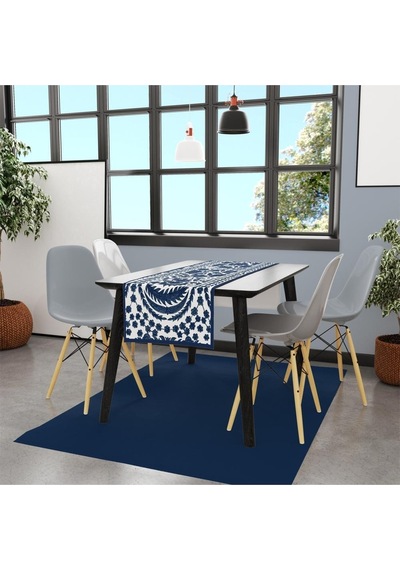 Blue Daisy Runner 140x45cm Mavi Papatyalar, İnce Keten, Uluslararası Yıkama Ve Solmama Sertifikası Çok Renkli