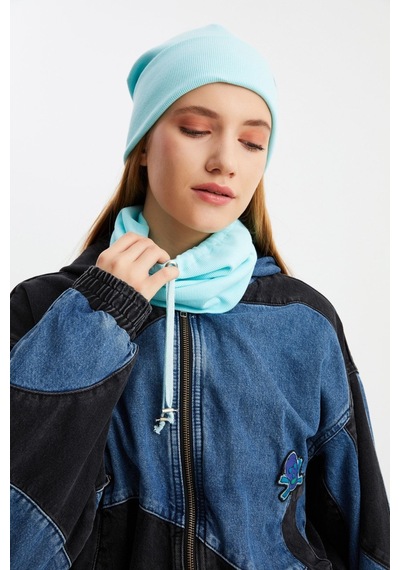 Butikgiz Kadın Balıkçı Style Pamuklu Kaşkorse Terletmez Ultra Hafif Yumuşak Bere Boyunluk Takım Aqua