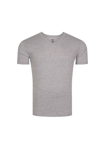Rich Erkek V Yaka %100 Pamuk Kısa Kollu Gri T-shirt Basic Erkek Tişört Gri