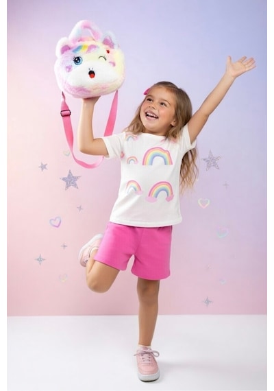 Mollycrush Kız Çocuk Renkli Peluş Çanta Unicorn Tasarımlı Ayarlanabilir Askılı Omuz Ve El Çantası Beyaz