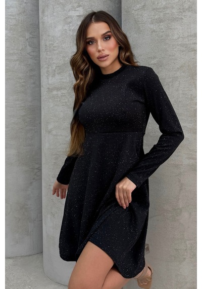 Lesa Wear Yumuşacık Likralı Simli Mini Gece Elbisesi Siyah