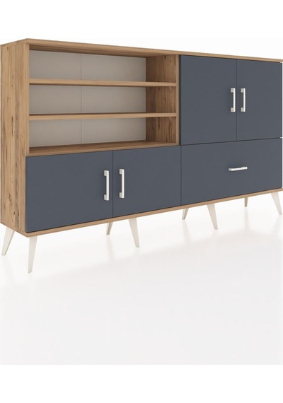 Arges Konsol 5 Raflı Tek Çekmeceli 4 Kapaklı 176x30x99 Çam-antras Çam-antrasit