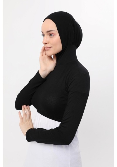 Altobeh Uzun Kollu Boyunluklu Boneli Yarım Body Siyah Çok Renkli