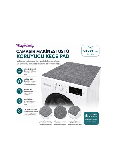 Çamaşır Makinesi Üstü Koruyucu Keçe 50x60 Cm Gri Makine Üstü Örtü Pad Diğer