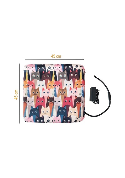 Kare Isıtmalı Silinebilir Kedi Köpek Yatağı 45x45x5 Cm Karışık Renkler Yıkama Garantili