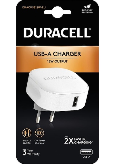 Duracell 12W 1XUSB Telefon/Tablet Şarj Cihazı Beyaz