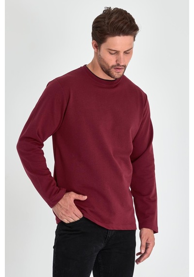 MMetalic Çift Bisiklet Yaka Standart Rahat Kesim Erkek Sweatshirt MTLCE68 Bordo