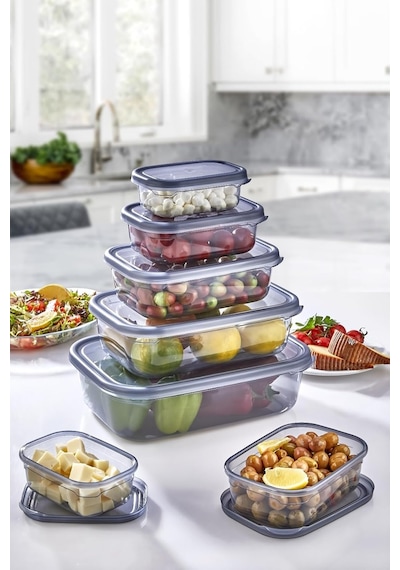 Living Lux 5 Adet Sızdırmaz Hava Almaz Erzak Saklama Kabı Füme 350ml+670 Ml+ 1,2 Lt+2 Lt+3,2 Lt