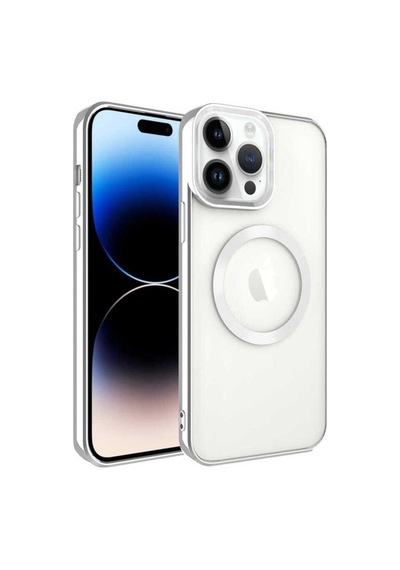 Apple Uyumlu iPhone 14 Pro Kılıf M-safe Wireless Şarj Özellikli Zore Setro Silikon Gümüş