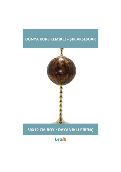 Şık Pirinç Dünya Küre Kemikli Dekoratif Aksesuar 50x12 Cm Diğer