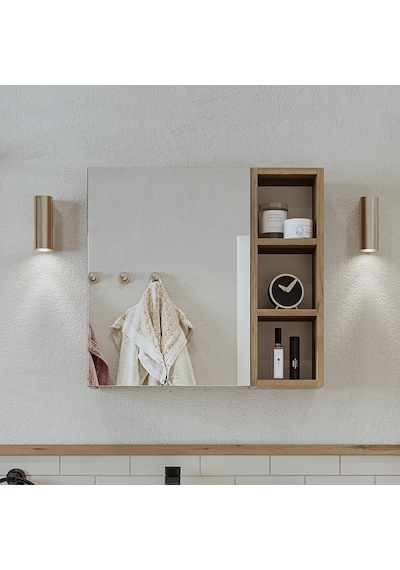 Banyo Dolabı Kulpsuz Tek Kapaklı Atlantik Çam Mdf 65 Cm Aynalı Atlantik Çam