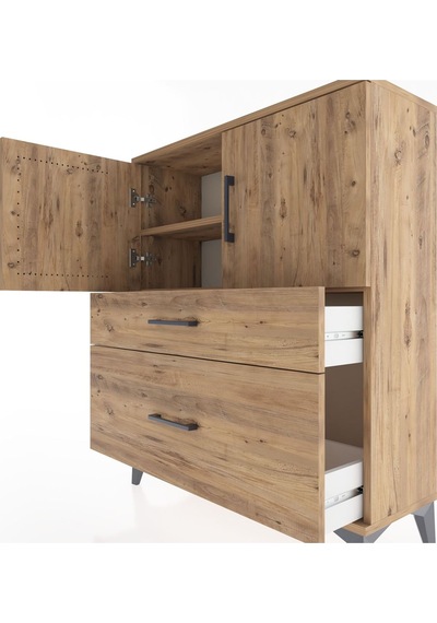 Arges Şifonyer 2 Raflı 2 Çekmeceli 2 Kapaklı 88x30x106 Çam-çam Çam