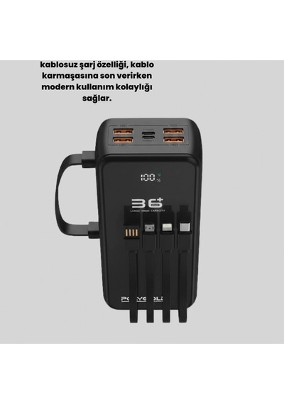 Kablosuz Şarjlı Powerbank Hızlı Şarj, Usb Çıkış Ve Dijital Pil Göstergesi Renkli