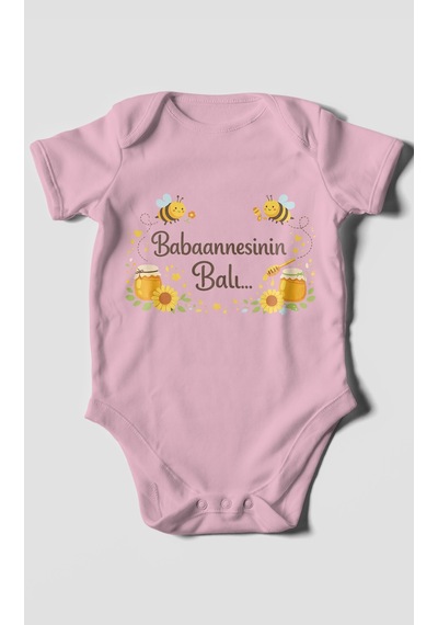 Morivokids Babannesinin Balı Kısa Kollu Bebek Body %100 Pamuk Koyu Pembe