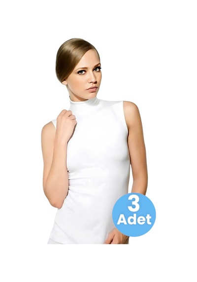 Tezzgelsin Kadın Sıfır Kollu Boğazlı Pamuklu Atlet 3'lü Set Beyaz