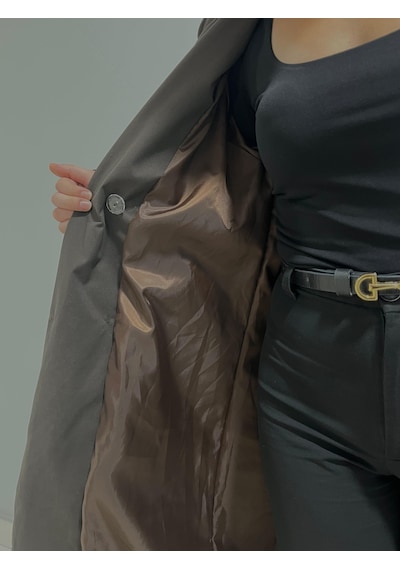 Kadın Kemerli Uzun Trençkot Su Geçirmez, Astarlı, Oversize Şık Model Kahverengi