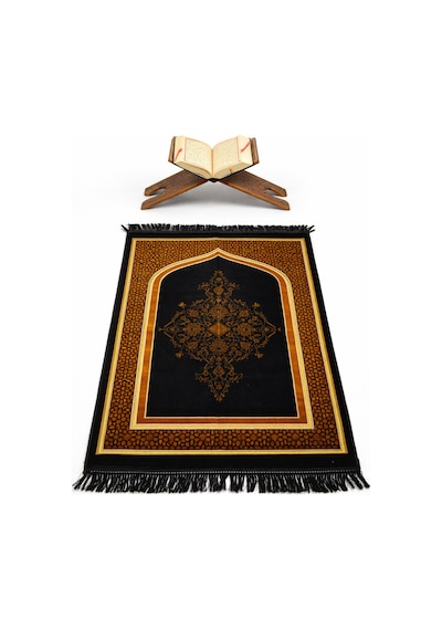 Mihrap Desenli Kadife Seccade K0225 Siyah