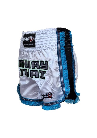 Dragondo Mt3020 Apache Muaythai Şort Beyaz Püsküllü Muay Thai Şortu Beyaz