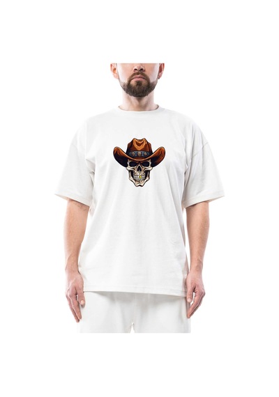 Kovboy Gold Toothed Oversize Beyaz Tişört