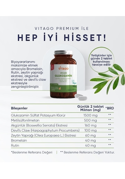 Vitago Vegan Glukozamin 60 Tablet