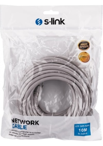 S-link Sl-cat610, Cat6, Patch, 10mt, Kablo Gri