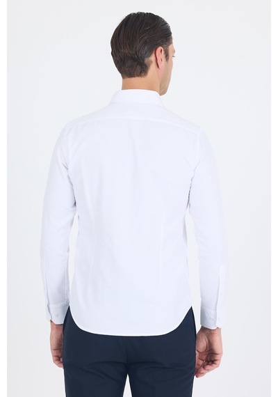 İmza Beyaz Sert Yaka Düz Classic Pamuklu Slim Fit Gömlek 1004250214 Beyaz
