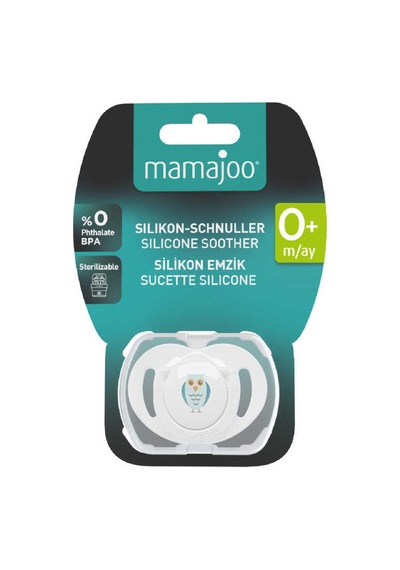 Mamajoo Ortodontik Damaklı Emzik, Beyaz Baykuş, 0+ Ay, Emzik Saklama Kutusu, 1 Adet