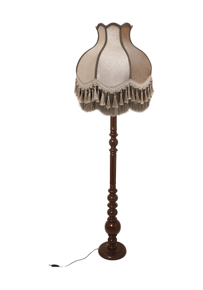 Vizon Kadife Başlık Koyu Ceviz Ahşap Ayaklı Lambader Vintage Model 170x50cm