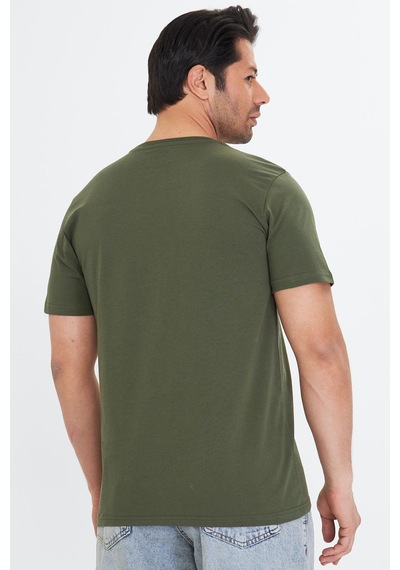 Trendhill Erkek Haki Pamuklu Bisiklet Yaka Büyük Beden T-shirt Hki5014b