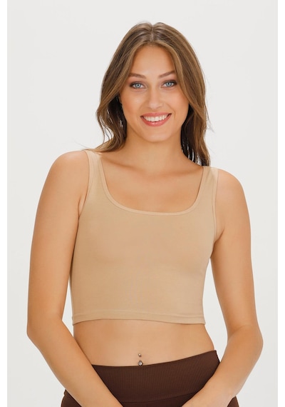 Sensu Kadın Kalın Askılı Crop Büstiyer - Crop130 Karamel Karamel