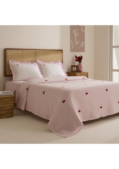 Karaca Home Cherry Grove Çift Kişilik Nakışlı %100 Pamuk Müslin Pike Takımı Pembe