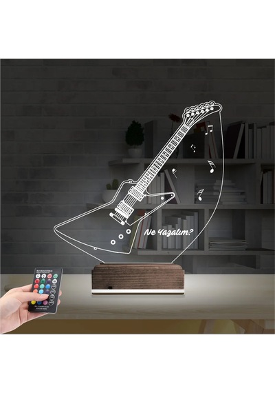 Luvivia Elektro Gitar Müzik Kişiye Özel 3d Lamba - Masa Gece Lambası V2 Şeffaf