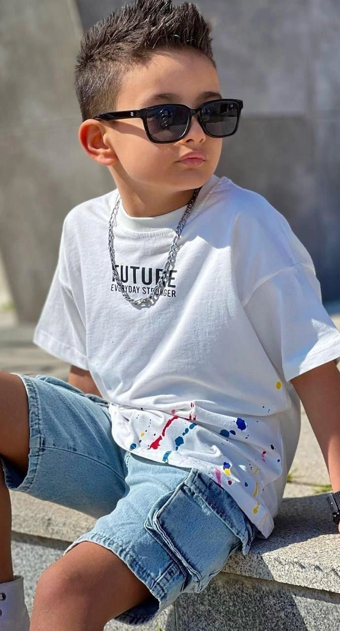 Cg Kids Future Baskı Basic Mavi Komando Cepli Şort Erkek Çocuk Al Beyaz