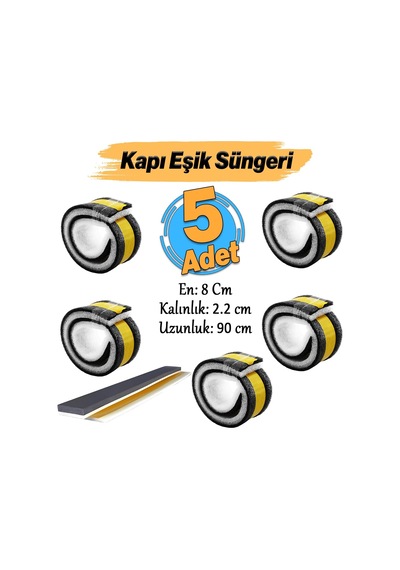 5 Adet Yapışkanlı Kapı Altı Eşik Süngeri İnce Köpük Soğuk İzolasyon Bandı Fitili 90 Cm