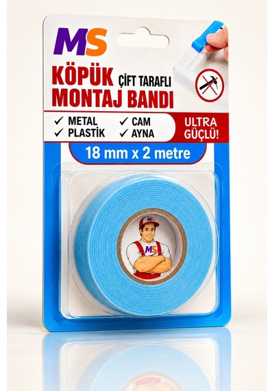 Ultra Güçlü 18 Mm X 2 Metre Çift Taraflı Köpük Montaj Bandı Metal Plastik Cam Ahşap Bantı Bantları