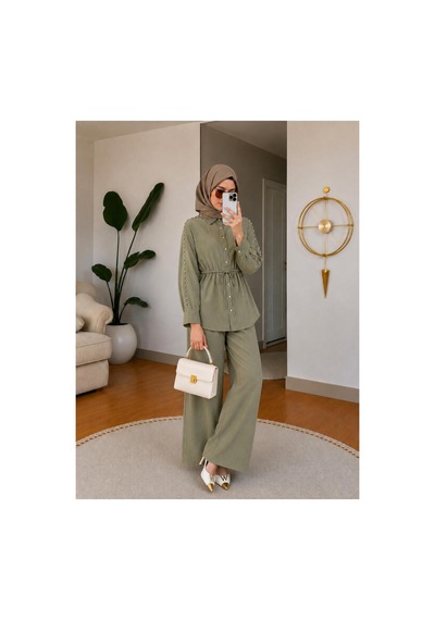Hira Life Fashion Kadın Kolu Taş Detaylı Bel Bağlamalı Salaş Keten Gömlek Pantolon İki 'li Şık Takım Yeşil Yeşil Hira Life Fashion Kadın Kolu Taş Detaylı Bel Bağlamalı Salaş Keten Gömlek Pantolon İki 'li Şık Takım Yeşil Yeşil