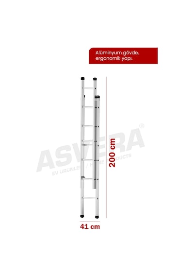 Asvera Endüstriyel 4 Metre 2 Parçalı Alüminyum Merdiven - 1.4 Mm Sürgülü Profesyonel Merdiven