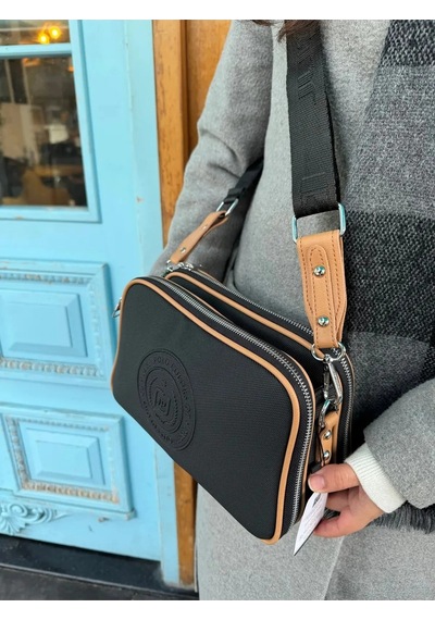 Just Polo Orijinal Kadın Siyah Taba 5 Bölmeli Çapraz Omuz Çantası 236000pc