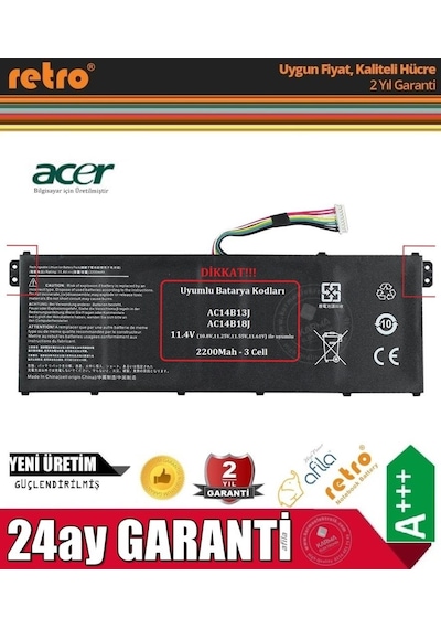 Acer Uyumlu Aspire A315-22 Notebook Bataryası - Pili / Ver.1 - 3 Cell