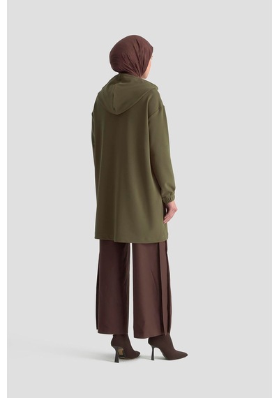 Armine Trend Kapüşonlu Yandan Cepli Kolları Lastikli Fitilli Tunik Haki 25kt462 Haki