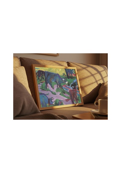 Modern Sanat Kirchner Gün Batımında İnekler Çerçevesiz Poster 21x30 Cm A4 Tablo Modern Sanat