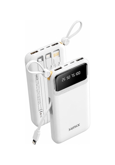 Sunix Pb 120 10.000 Mah Dijital Göstergeli Kendinden Kablolu Powerbank Beyaz