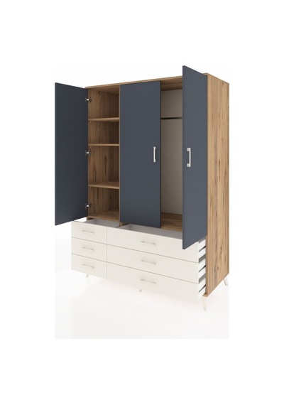 Kronos Dolap 5 Raflı 6 Çekmeceli Tek Askılı 132x59x195 Çam-an... Çam